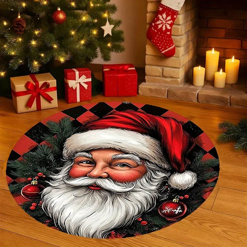 Retro Santa Portrait Circular Carpet 120x120cm for Fireplace Area