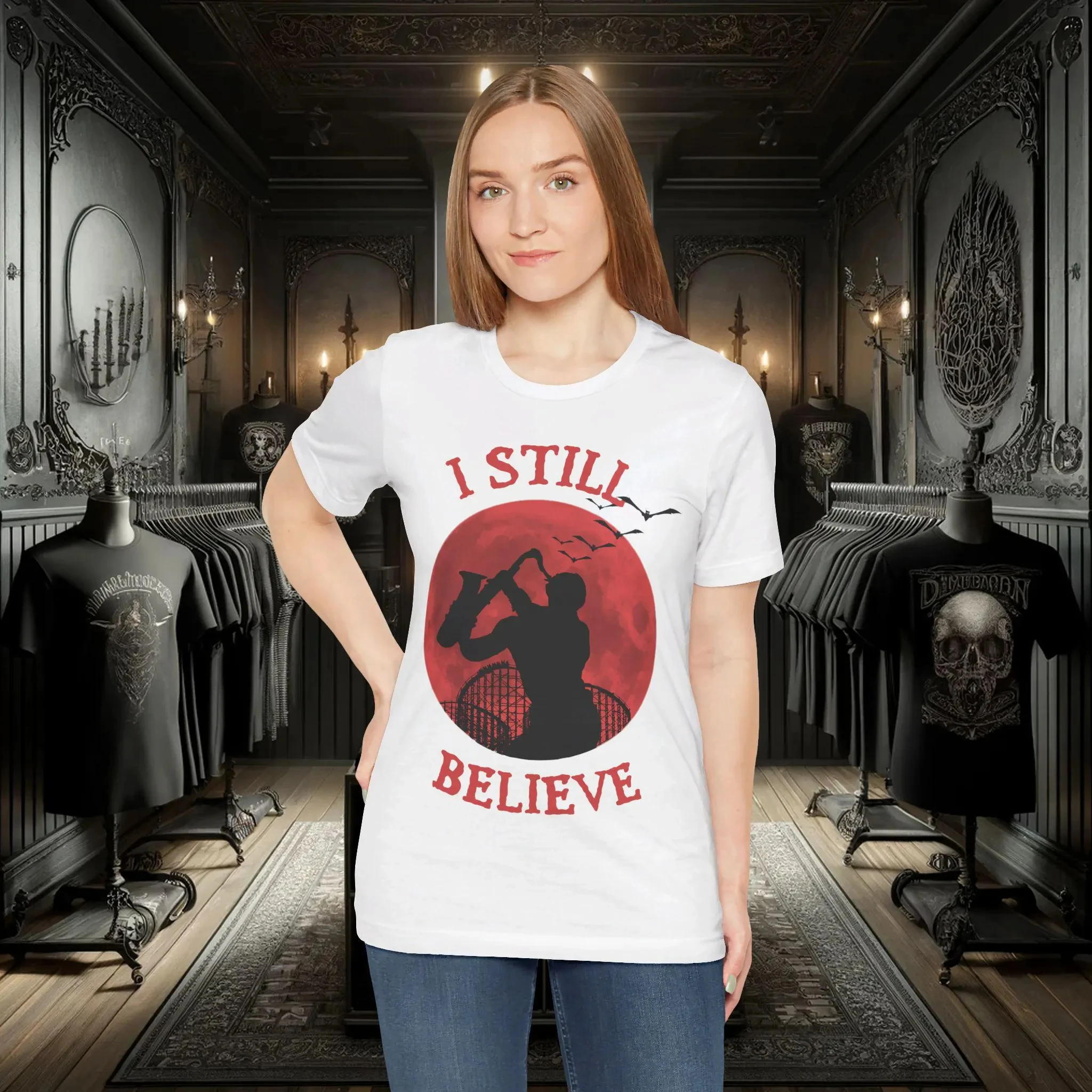 خمر المفقودة المرأة الساكسفون تي شيرت رجالي ريترو 80s فيلم الرعب المحملة هالوين هدية مصاص دماء قميص القوطية عبادة الكلاسيكية #2