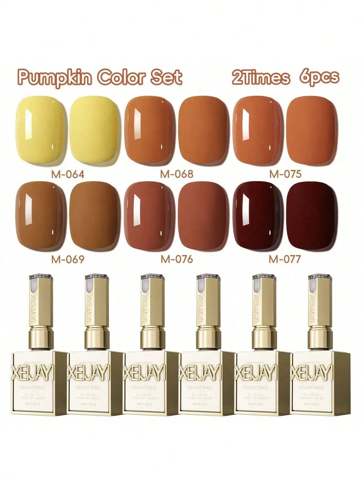 Autumn Pumpkin 6pcs Nail Gel Set - Semi Permanent UV Gel Polish Soak Off UV LED Vernis Nail Art DIY Home Salon Gift For Women
