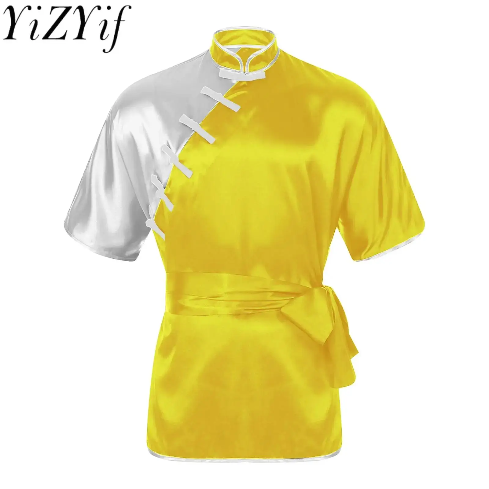 

Мужской шелковистый топ для соревнований по кунг-фу тай-чи с поясом, атласная рубашка, блузки для боевых искусств, боксерский костюм ушу