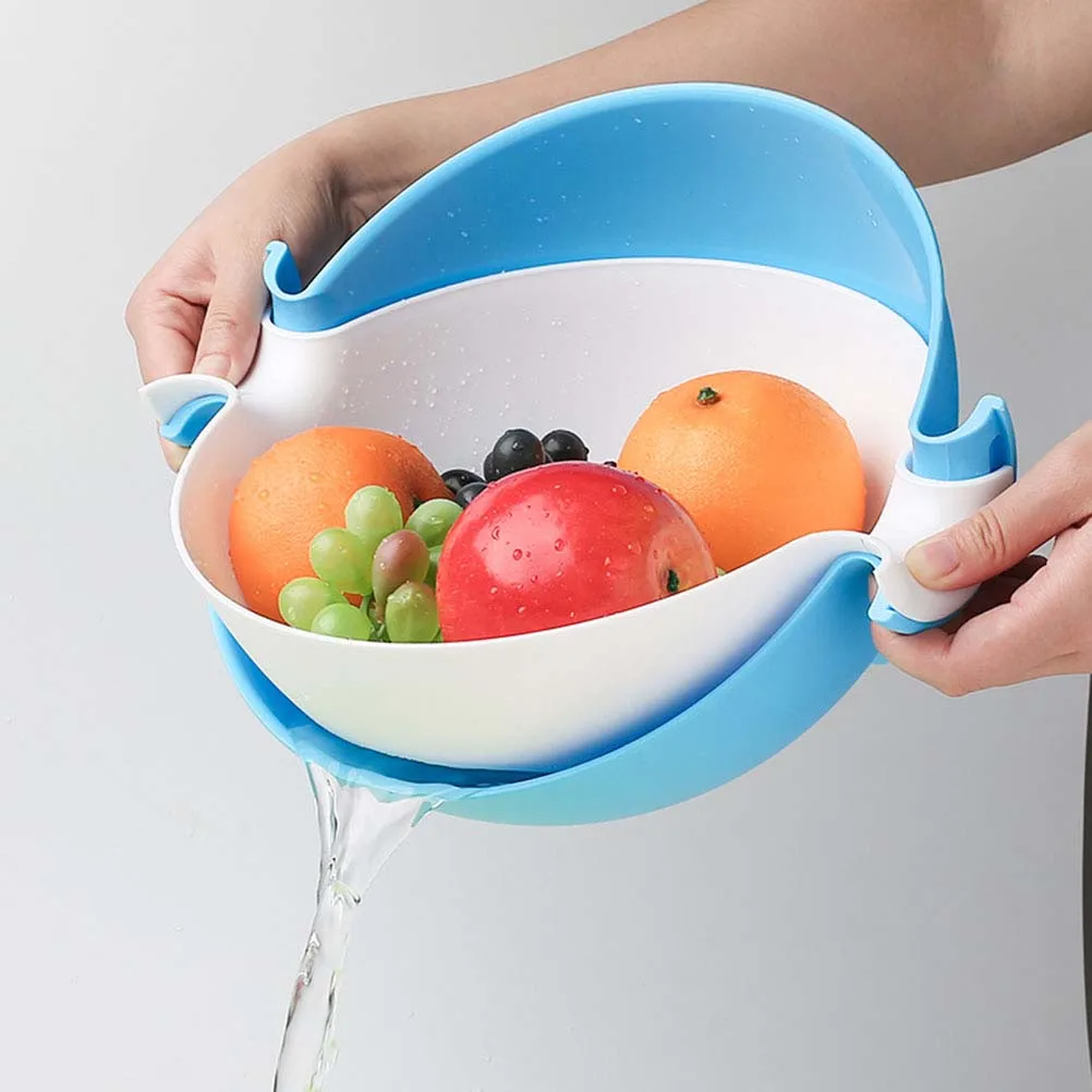 

2 -in-1 Drain Basket Vegetable Cleaner Device Blue Fruit Washing Bowl with Strainer