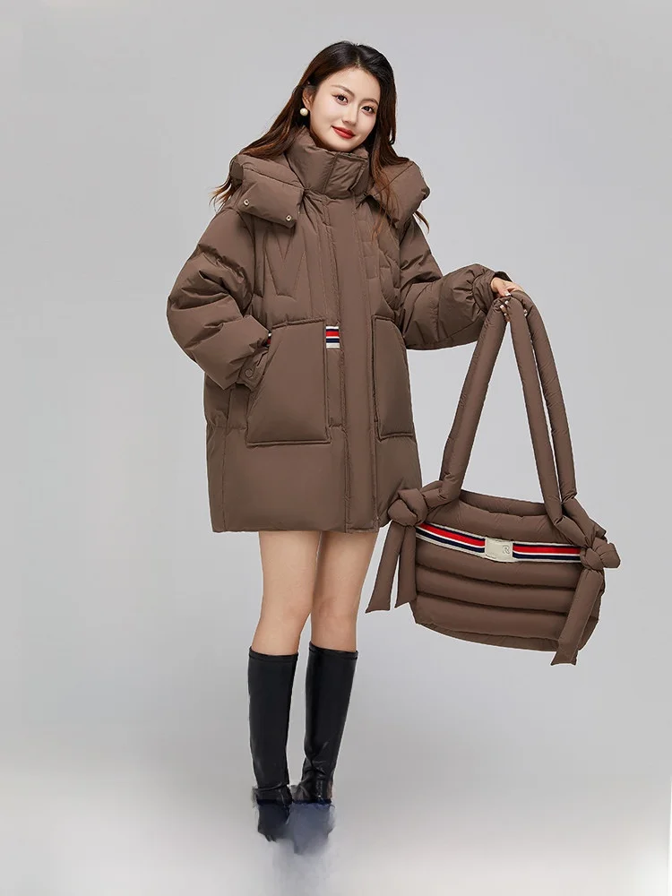 

Женская короткая пуховая куртка Snow Flng Весна 2026 с отстегивающимся капюшоном, утепленная, теплая, повседневная, элегантная, для поездок на работу, с наполнителем из пуха