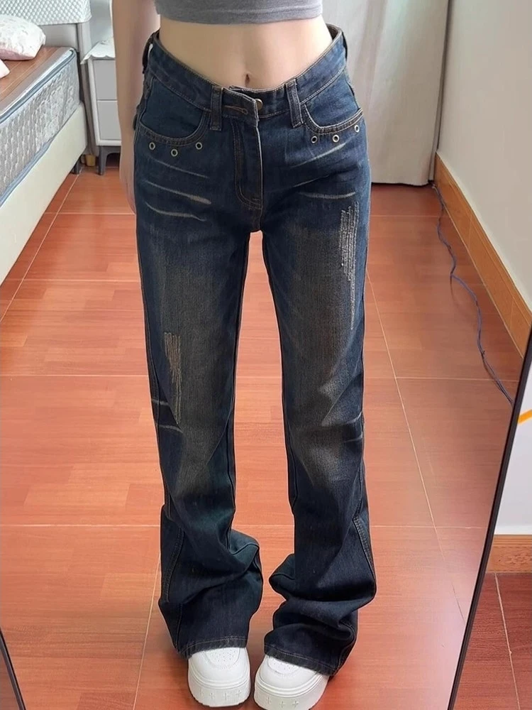 

Waed Vintage Workwear Straight Leg Jeans Design Slimming High Waist Slim Fit Casual Wear Multi ket Flared Denim Pants