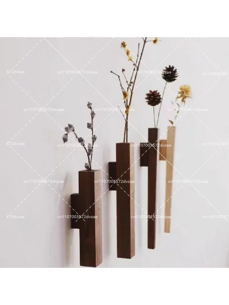 Creative Wooden Wall-Mounted Vase Hydroponic Planter Flower Bottle Home Decor