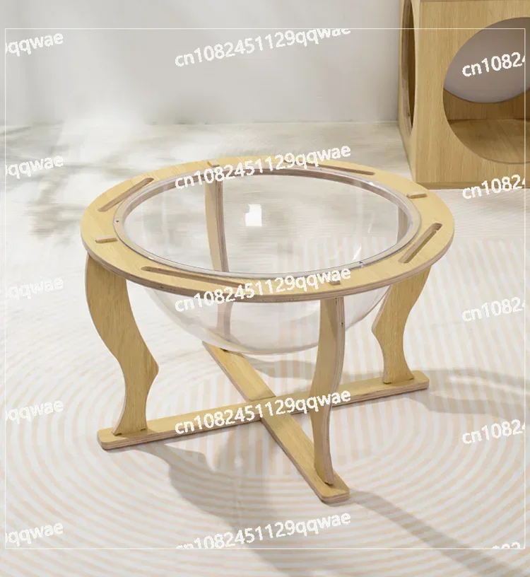 

Cat Nest 40cm Enlarged Acrylic Transparent Solid Wood Cat Bed for All Seasons, Integrated Semi Enclosed