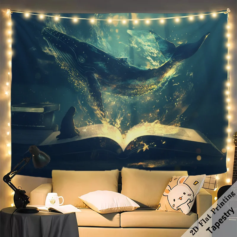 Deep Sea Whale Ocean Galaxy Tapestry Wall Hanging Nautical Marine Room Decor Aesthetic Mural Artwork Home Decor