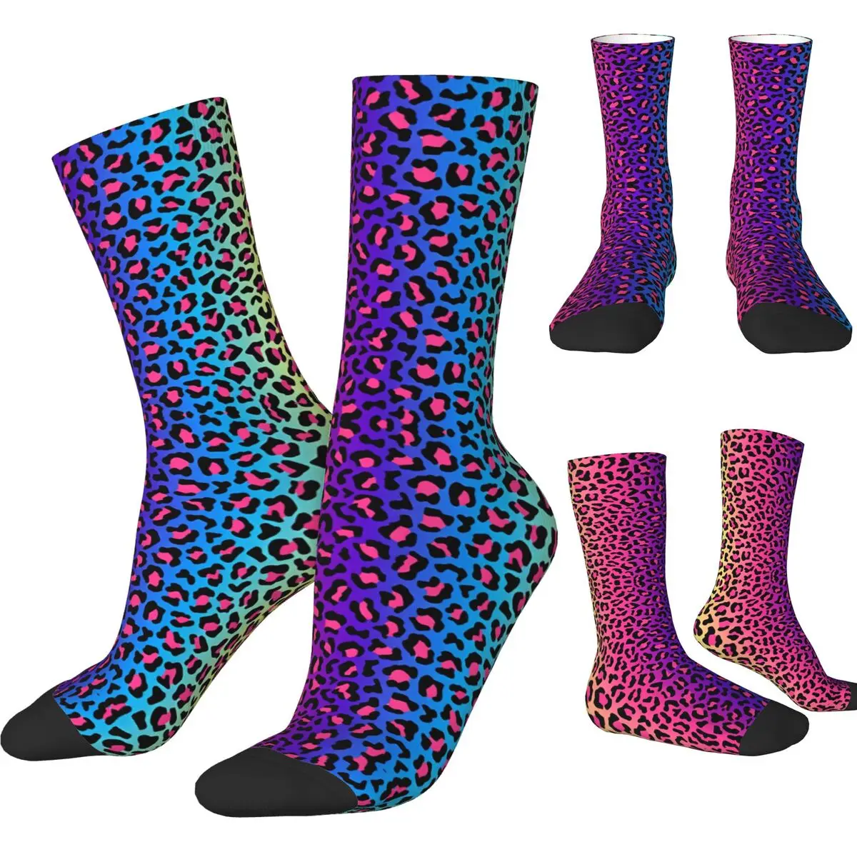 Couple Socks Rainbow Cheetah Stockings Autumn Kawaii Soft Socks Pattern Outdoor Anti Sweat Socks