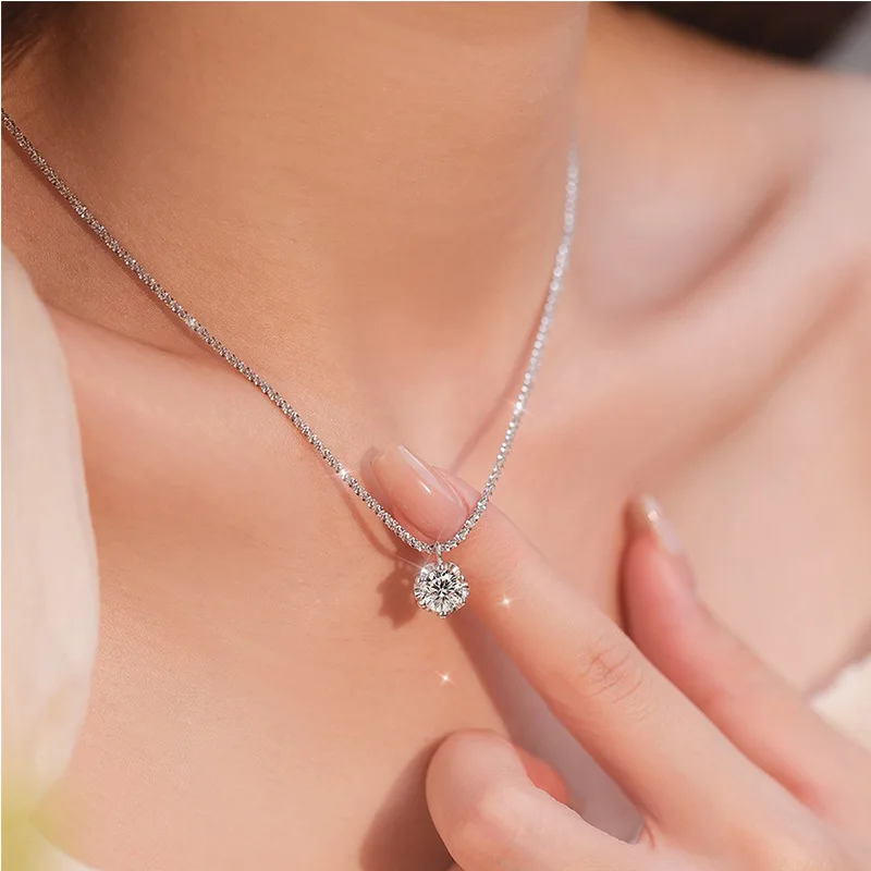 Sparkling Sterling Silver Necklaces Women\'s Fashion Versatile Chain Clear Zircon Pendant Clavicle O-Chain Necklace for Women