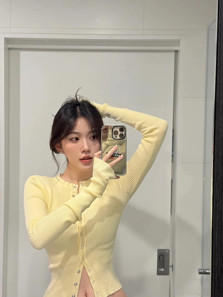 엘리 스위트 니트 오픈 가디건 여성용 슬림핏 롱 스웨터 순색 2025 신상 다용도 슬림핏 연령 감소 탑