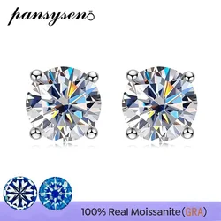 PANSYSEN GRA 0.1ct-2ct D Color certificado Moissanite Stud pendientes laboratorio diamante 925 plata esterlina chapado en oro joyería de boda