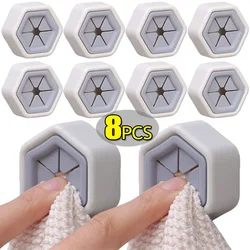 8/1pcs Self-adhesive Towel Plug Holder Punch Free Wall Mounted Tea Towels Bathroom Storage Hooks Rack Kitchen Rags Cloth Clips