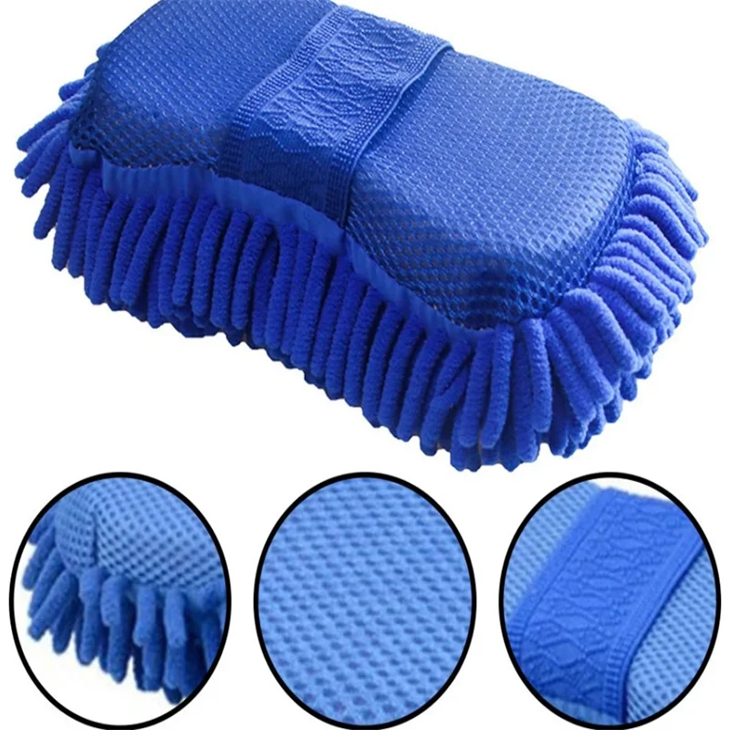 1 Pc Blue Microfiber Chenille Car Wash Sponge Care Washing Brush Pad Cleaning Tool Auto Washing Towel Gloves Styling Accessories