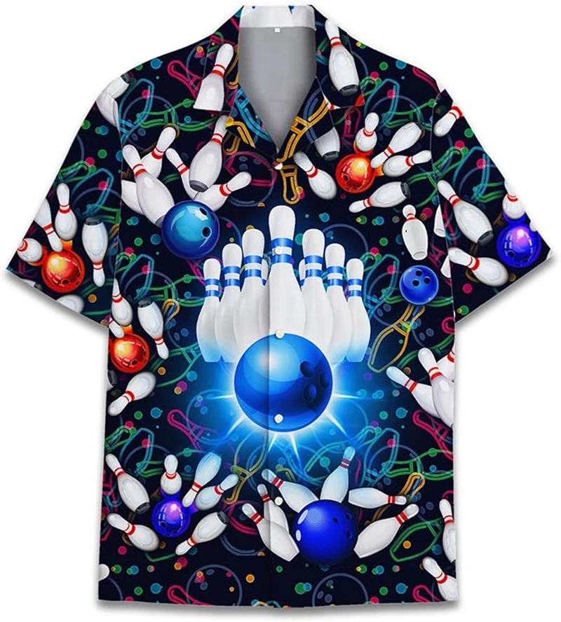 

Man Shirt Neon Animal Graphic Print Bowling Print Short Sleeve Button Men Clothing Design Casual Breathable Ropa De Hombre Tops