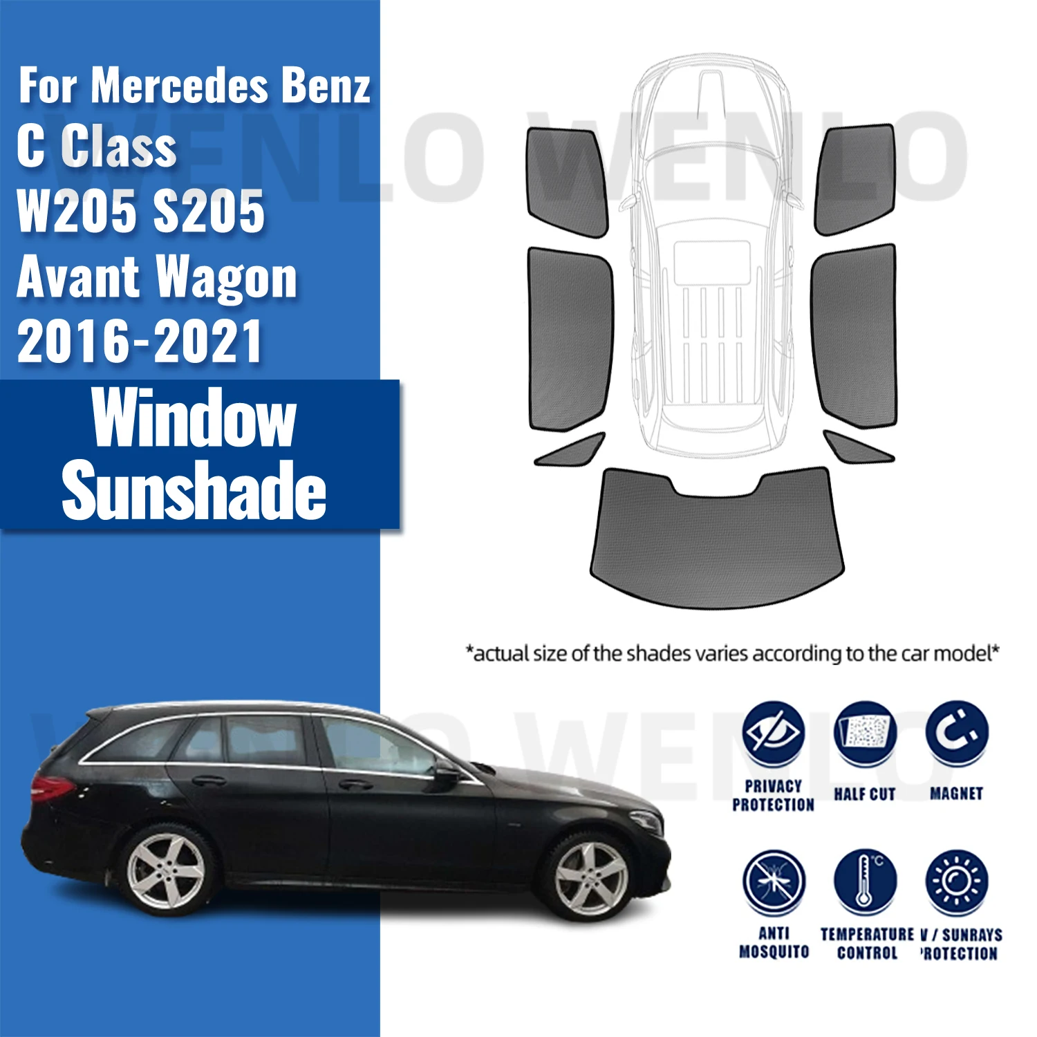 

For Mercedes Benz C Class W205 S205 Avant Wagon 2016-2021 Car Sunshade Front Windshield Curtain Rear Side Window Sun Shade