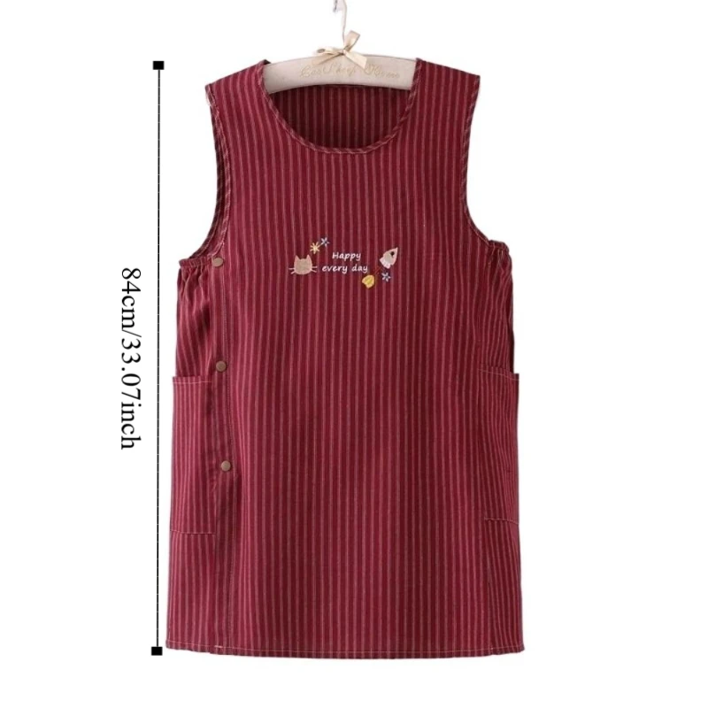 مآزر مخططة مقاومة للزيت بدون أكمام قابلة للتنفس ومقاومة للأوساخ ومآزر خبز عصرية بفتحة جانبية وإبزيم سترة مريلة للشيف والقهوة