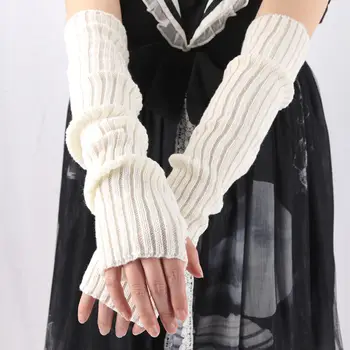 Y2K 女士長版露指手套 冬季保暖袖套 針織護臂 連指手套 休閒過肘龐克哥德式手套 10 最佳銷售 千禧年手套 - №10