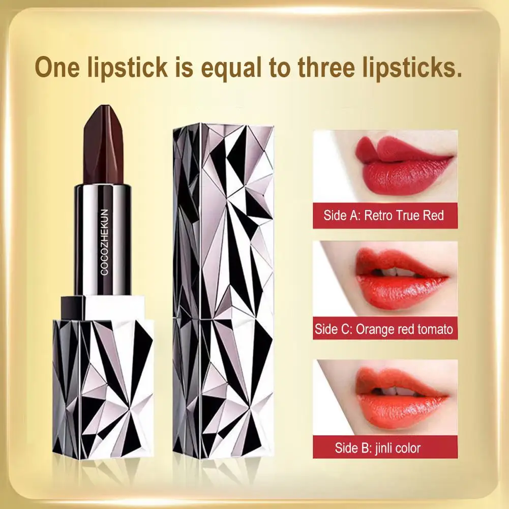 

LANBENA Tricolor Lipstick Long Lasting Makeup Lipstick Brick Lipstick Non Rich Black Stick Tricolor Cup E5G5