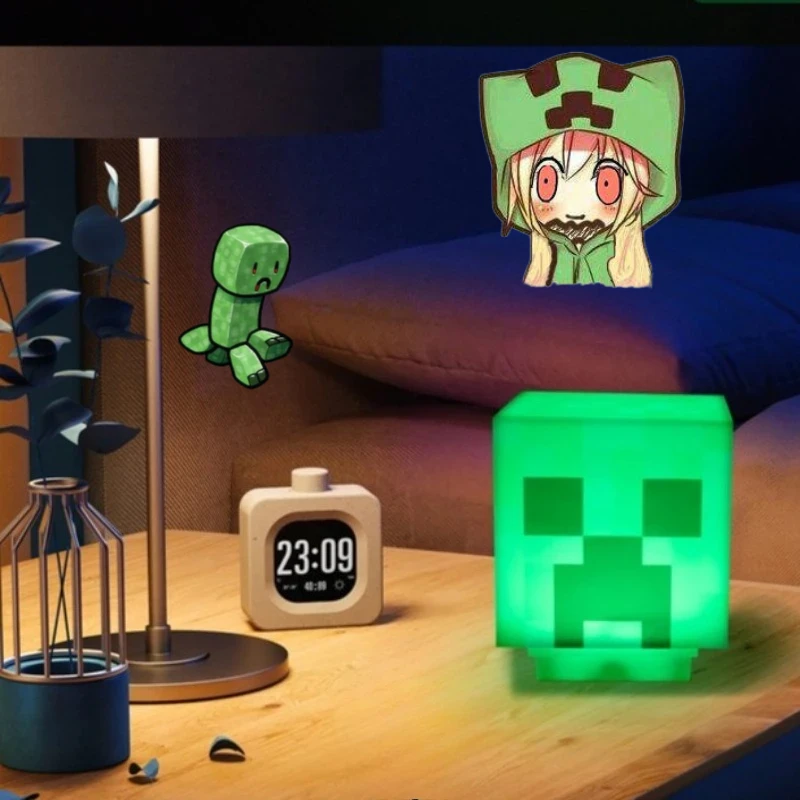 

Minecraft Night Lamp Bedroom Decorative Light Cartoon Desktop Bedside Lamp Ornaments Anime Can Sound Charging Night Light Gifts