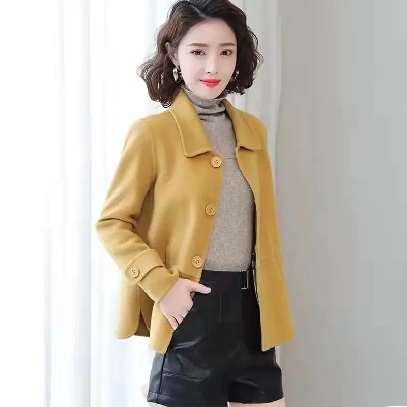 

Wool Blend Coat for Women Plain Half Short New In Mixtures Jacket Woman Autumn Hot Novelty Fashion 2024 Korean Style Clothing