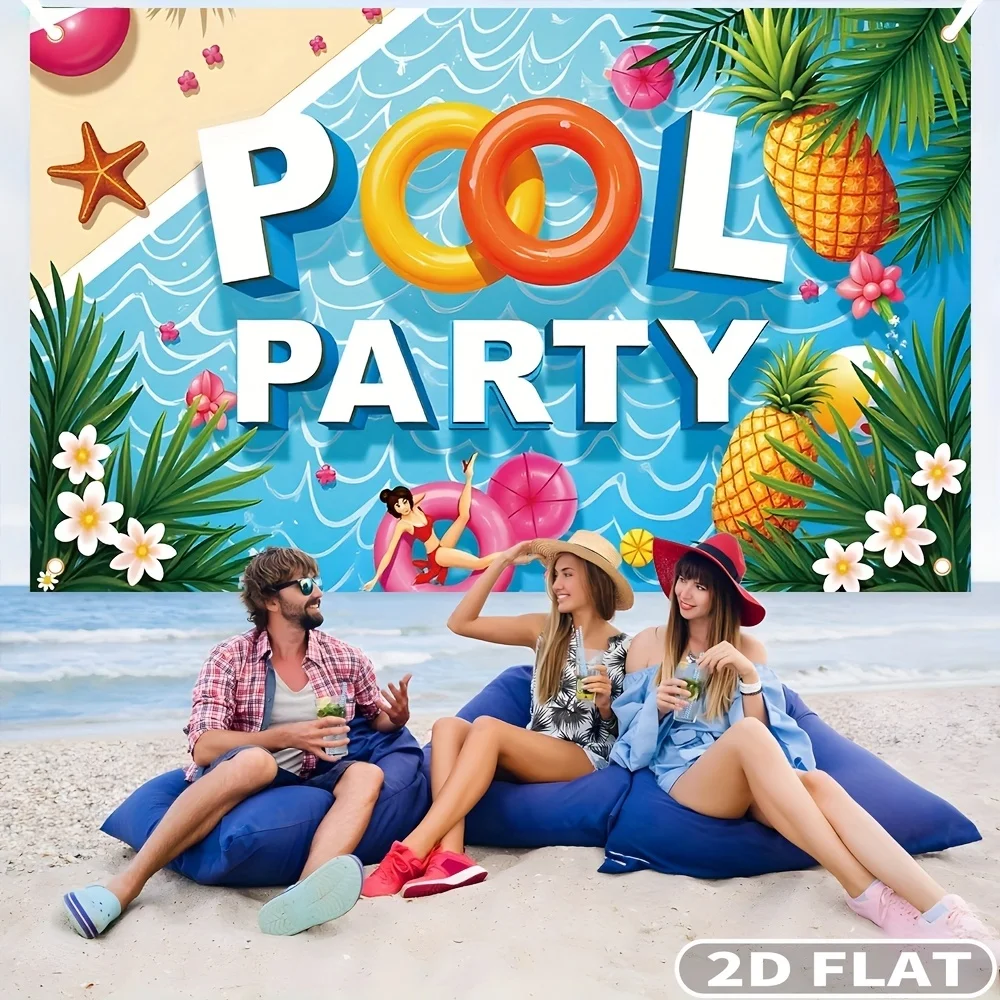 

1pc, 2D FLAT Banner For Pool Parties, 180x115cm Polyester Fabric Banner Decorative Flag, Suitable For Outdoor Pool Party Decor