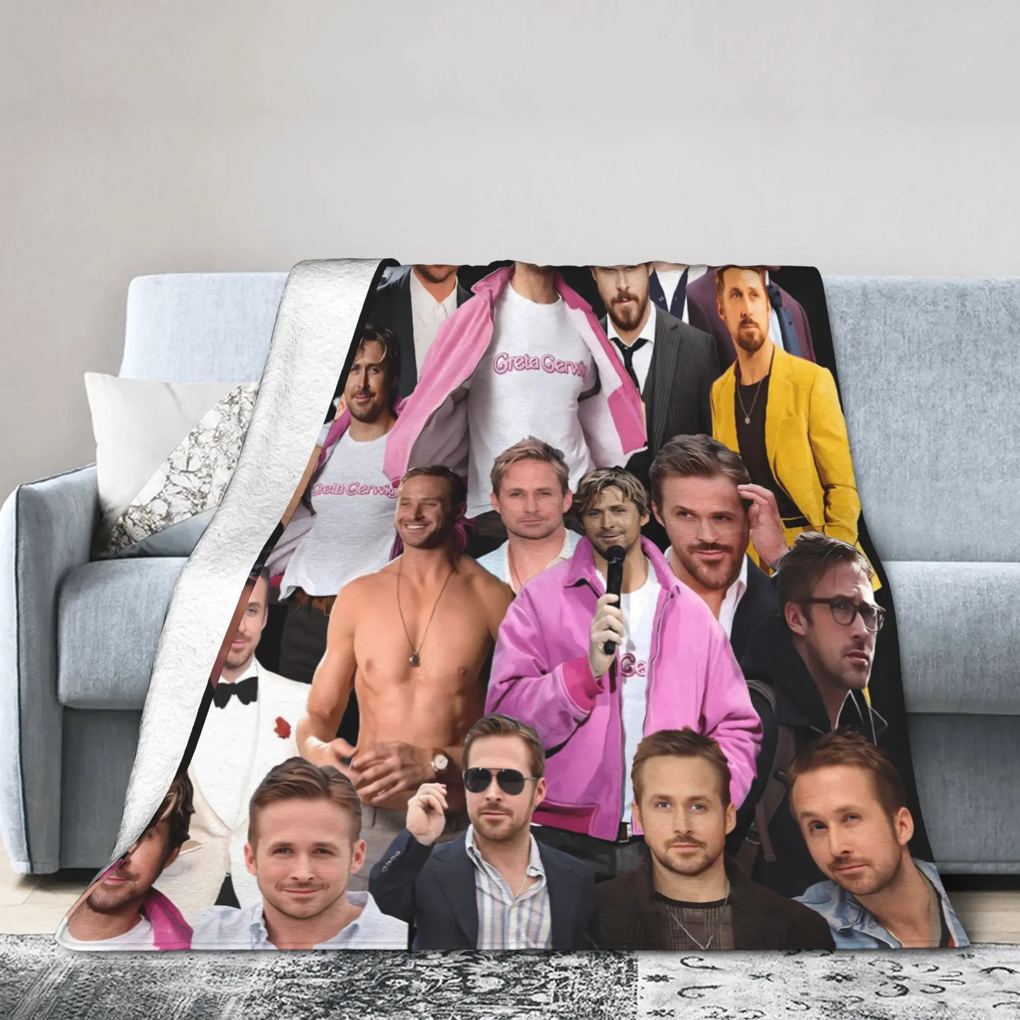 Barbenheimer Film Ryan Gosling Actor Photo Warm Soft Blanket Plush Throw Blanket Home Decor Flannel Bedspread Sofa Bed Cover