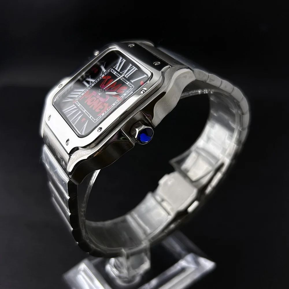 Orologio da uomo Orologio NH35 quadrante personalizzato quadrante quadrato fibbia pieghevole in acciaio inossidabile, adatto per accessori per orologi con movimento NH35