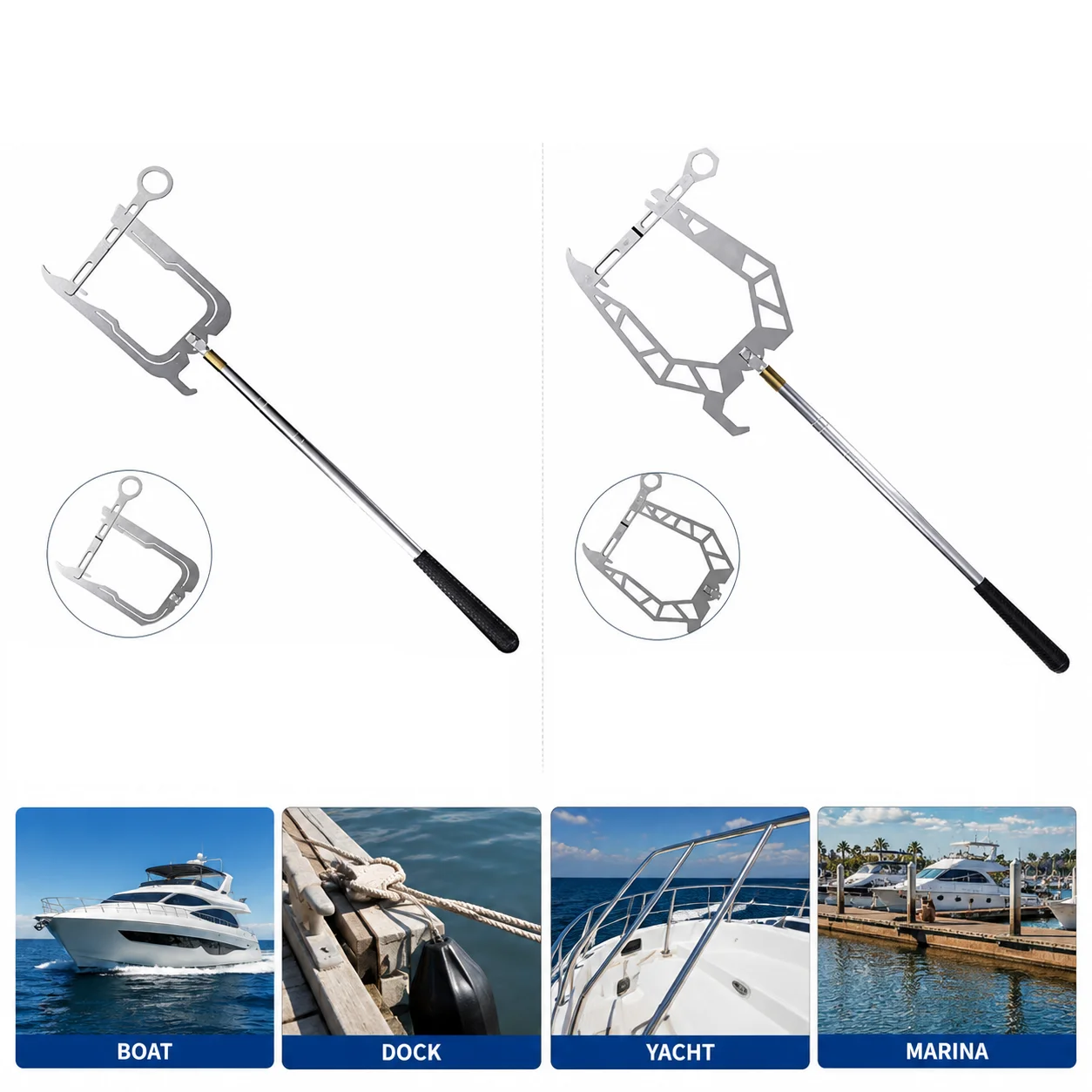 Stainless Steel Mooring Rope Dock Hook Long Distance Threader Portable Boat Hook Tool for Kayak Ship Docking Accessories