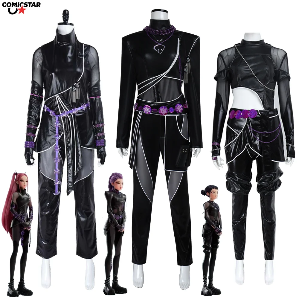 

Kpop Roleplay Demon Hunters Girl Group Rumi Zoey Mira Cosplay Costume Anime Movie Black Outfit Set Halloween Carnival Disguise