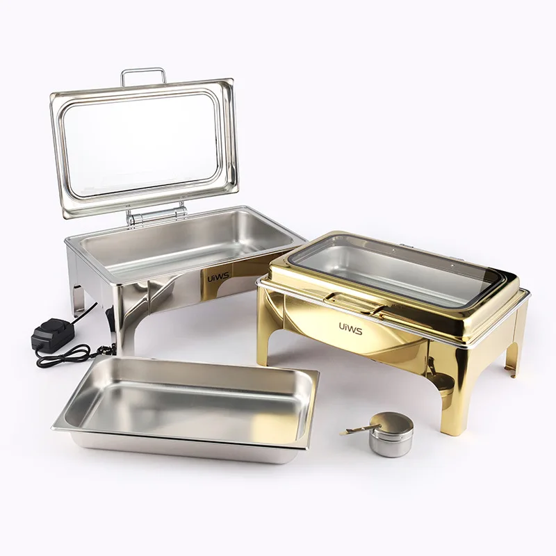 Stainless steel rectangular visual large glass cover food electric heating container alcohol furnace alcohol furnace