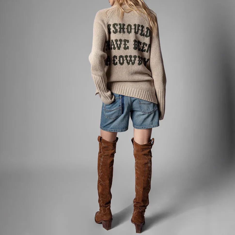 Outono e inverno novo estilo francês frente curta traseira longo decote em v mão-pendurado lã carta camisola de malha feminina