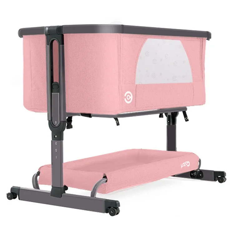 Portable folding crib adjusted by cradle height removable bedside bed