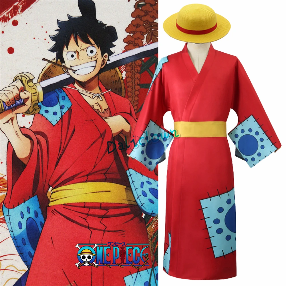 

Adult Kids Boy Anime Cosplay Monkey D Luffy Hat Wano Country Zoro Arc Cosplay Costume Kimono Yukata Outfit Halloween Costume