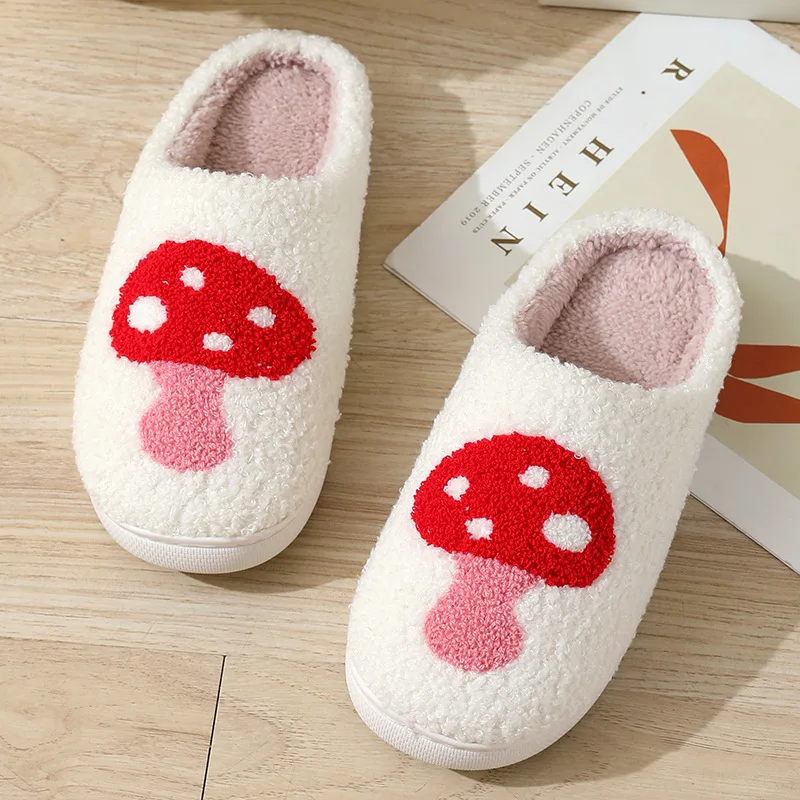 Slippers for Girl Women Sewant Mushrooms Flat Warm Winter Fall Couple Non-Slip Wear-resistant Thick Bedroom Home Ladies Shoes