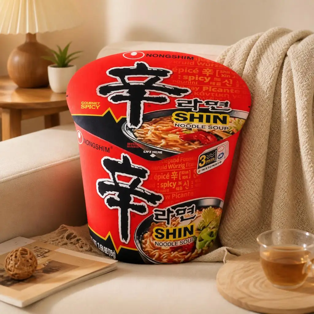 Irregular Stuffed Throw Pillow Korean Spicy Ramen Noodle Soup Cup Cushion Gift Sofa Home Decor Asian Cuisine Kitchen Decor Art