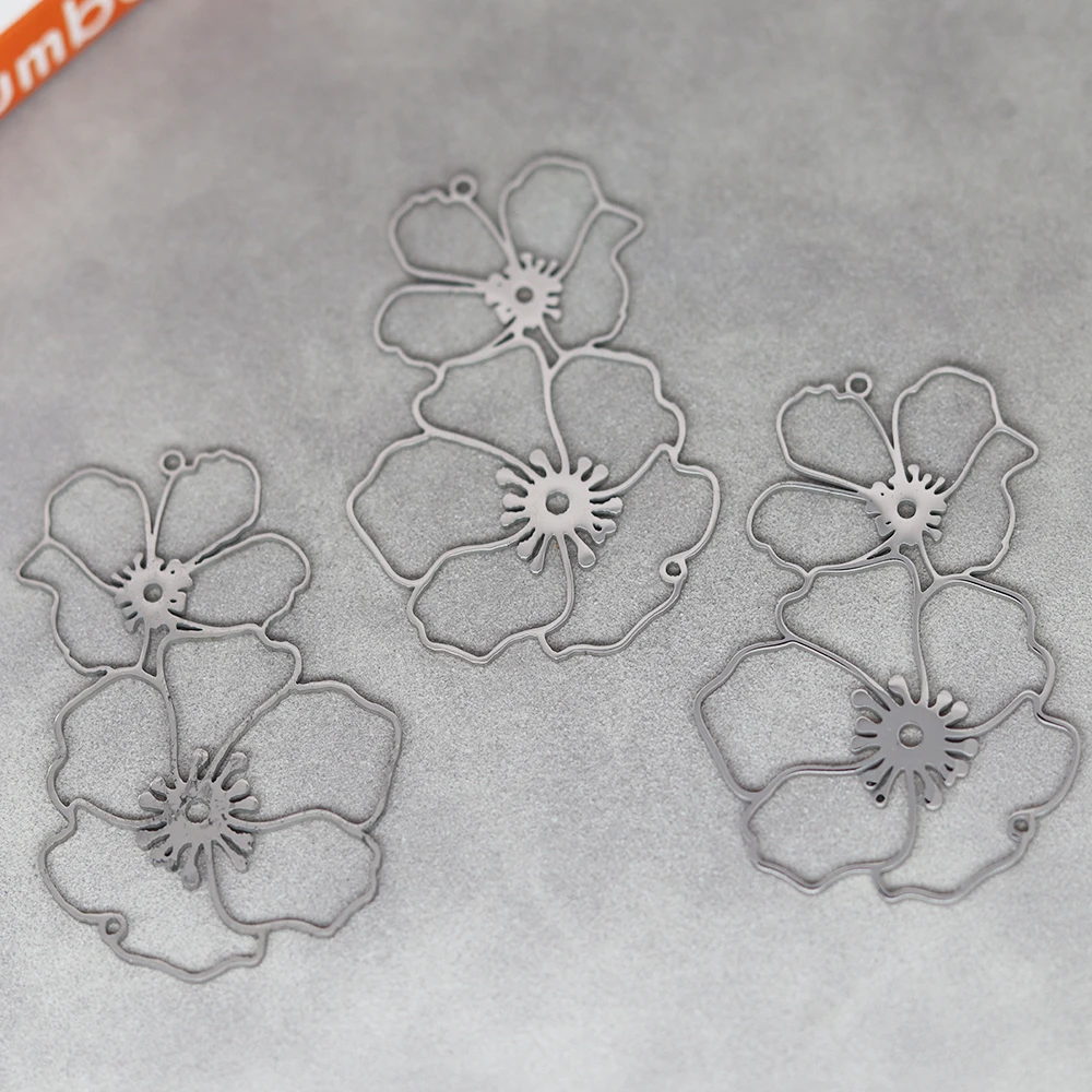 3 szt. Linia artystyczna ze stali nierdzewnej kwiat diy Vintage frędzle kolczyki Craft wisiorek Charms do tworzenia biżuterii akcesoria naszyjnikowe — zdjęcie 4