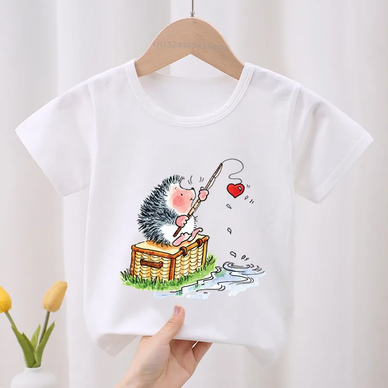 Hot Sale Cute Hedgehog Animal Print Cartoon Kids T-shirt Children's Clothes Summer Baby Girls Tops Boys Short Sleeve T shirts