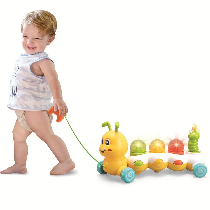 Cute Colorful Simulation Caterpillar Electric Toy Baby Pull String Toddler Toys With Lights Music Puzzle Towing Caterpillar Toys