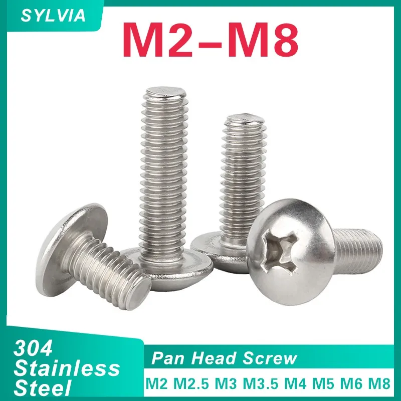 

(A2-70) 304 Stainless Steel Phillips Braguero Flat Head Large Round Cross Bolt M2 M2.5 M3 M4 M5 M6 M8 length 3~ 80mm