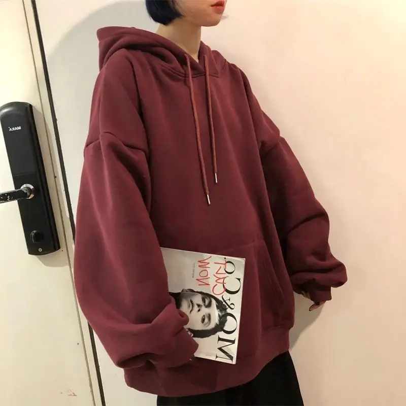 Hoodies Women Basic Ulzzang Fashion Solid All-match Loose Preppy Teens Pullover Stylish Long Sleeve Clothing Hot Sale Harajuku