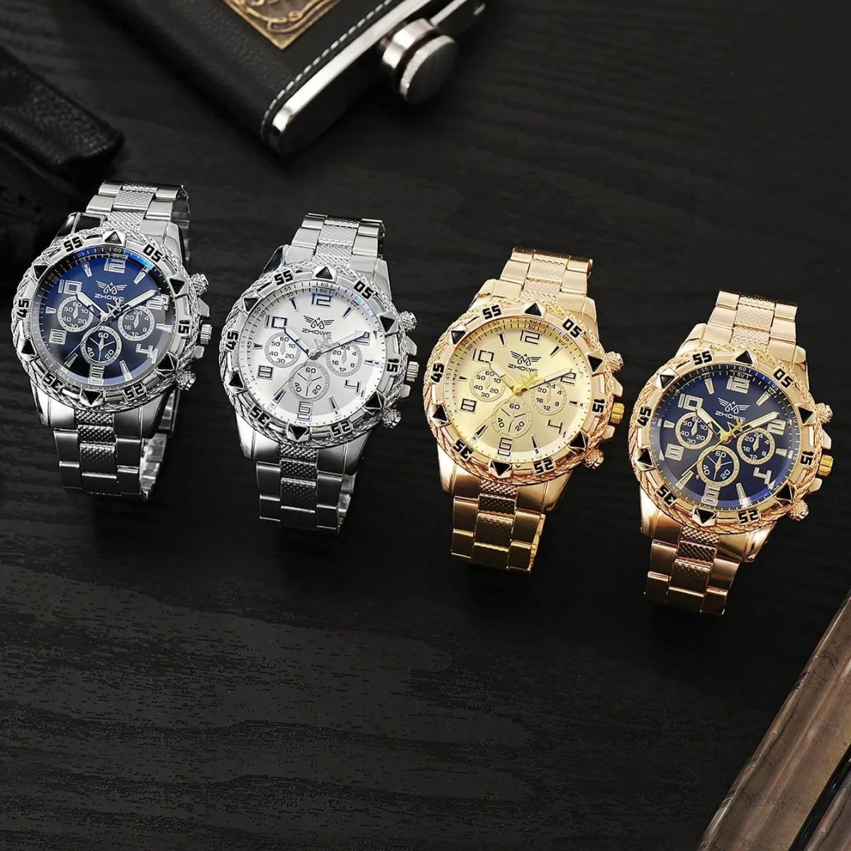 5pcs men's stainless steel strap fashionable business style quartz watch set, suitable for daily decoration and holiday gifts