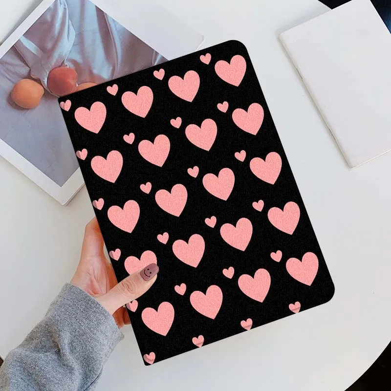 Cartoon Pink Purple Hearts Cover For iPad Pro Mini Air 1 2 3 4 5 6 7 10 11 th 8 9 gen 11 M4 M5 Foldable Tablet Case