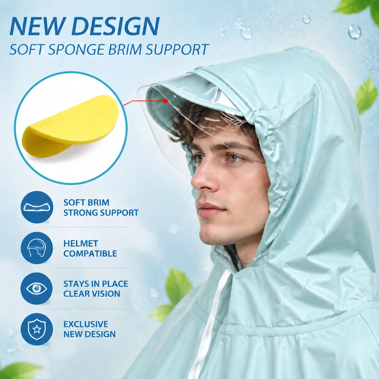 Pearl Motorcycle Raincoat Poncho Waterproof, Biker Rain Coat Man Women，Sponge Support Brim Helmet Clear Phone Window Oversized