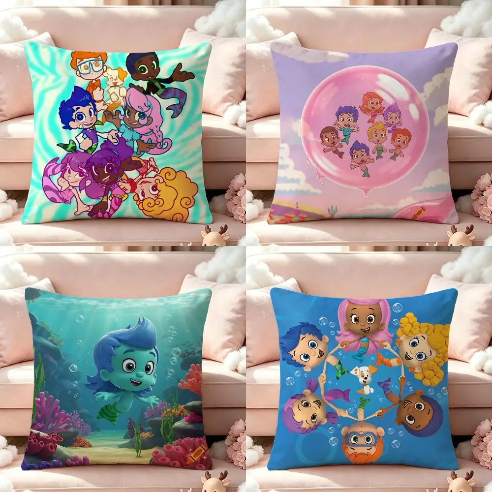 animation Bubble Guppies Cushion Cover Pillow Short Plush Pillow Cute Simple Style For Living Room Bedroom Birthday Gift
