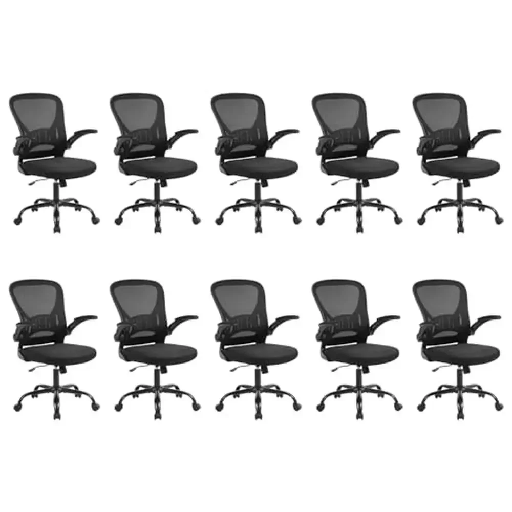 Ergonomic Mesh Office Chair Set 10-Piece Bundle Lumbar Support Height Adjustable Computer Desk with Flip-up Arms Rotate 360°