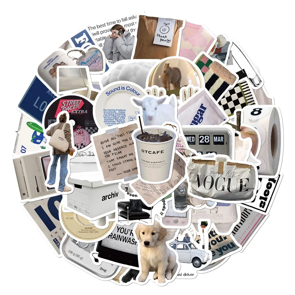 57pcs Vintage Ins Simple Cute Stickers For Laptop Fridge Phone Scrapbook Helmet Decal Papery Pop Store