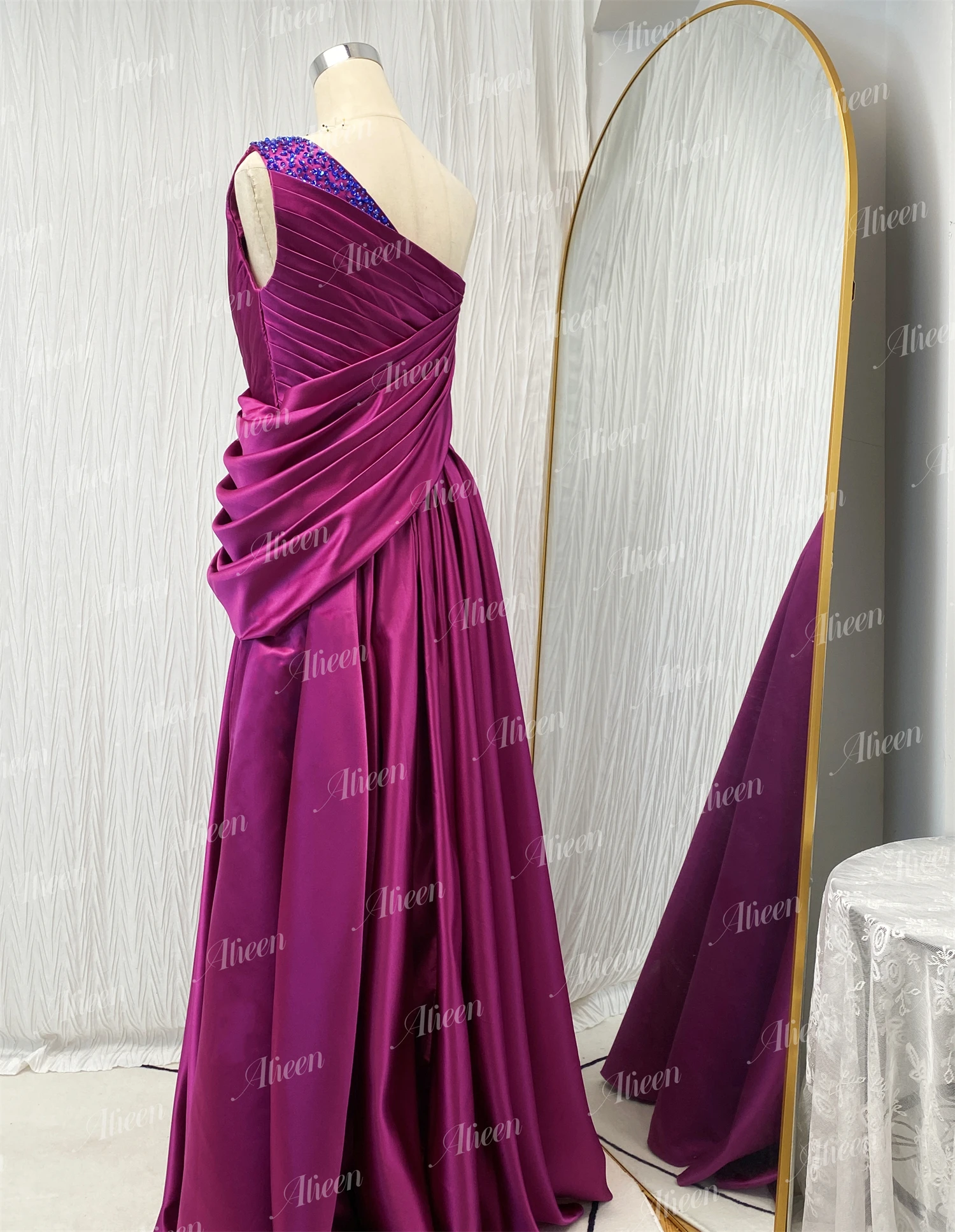 Vestidos cetim roxo Aileen para mulheres, ombro inclinado, vestidos de baile, vestido de noite formal, Liquidação, luxo, 2024, à venda