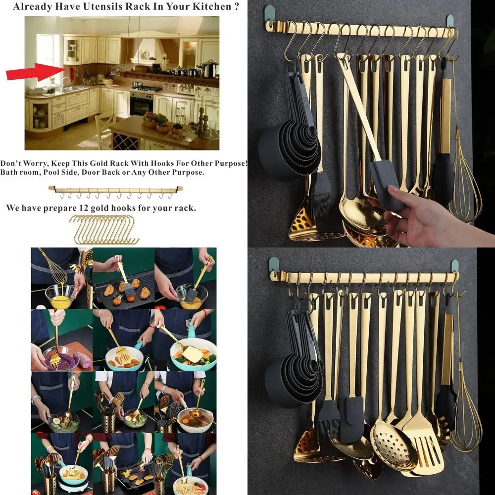 

37-комплект позолоченной кухонной утвари из нержавеющей стали с титановым покрытием, термостойкой и возможностью мытья в посудомоечной машине