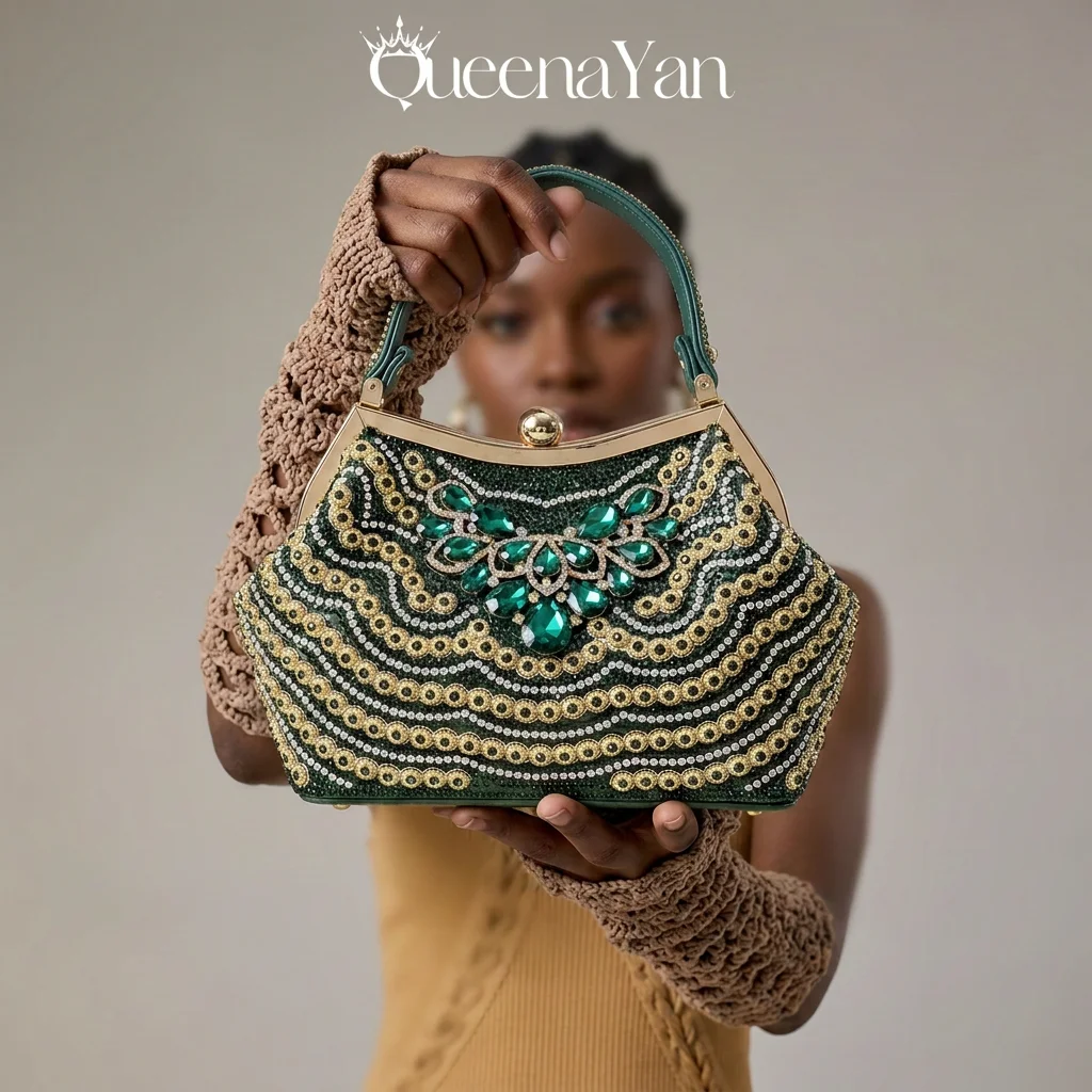 Nigerian Fashion Women's Bag Three-dimensional Clutch Bag Full of Diamonds Banquet Handbag For Workplace or Wedding