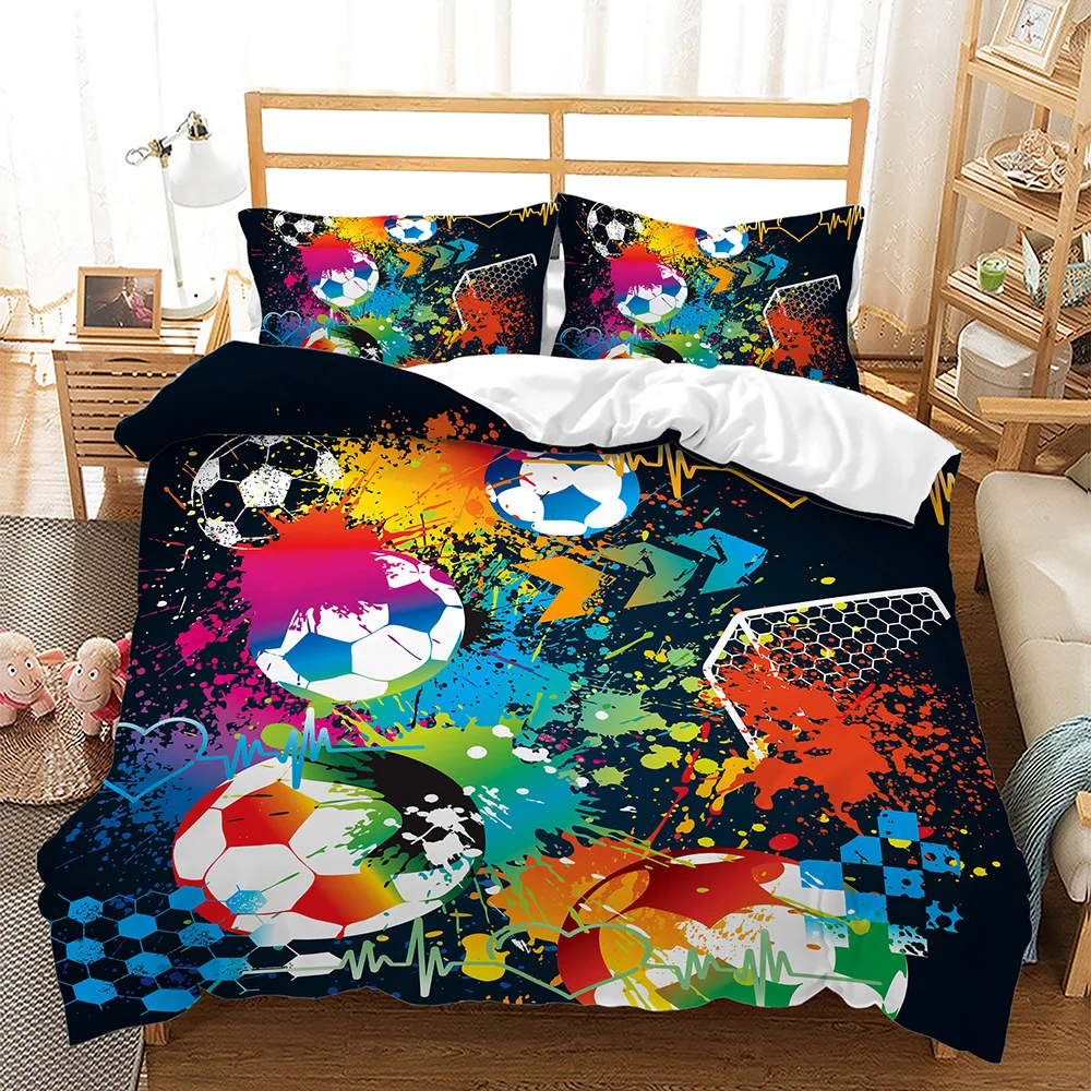 Kids Football Comforter Cover Queen Size American Soccer Bedding Set Sports Duvet Cover for Boys Girls Children Bedspread Cover