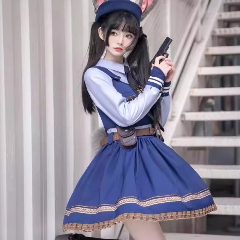 Królik Policjant Dorosły Cos Lolita Zestaw Sukienka Damska Halloween Cosplay Kamizelka Sukienka z długim rękawem i szorty Kostiumy damskie
